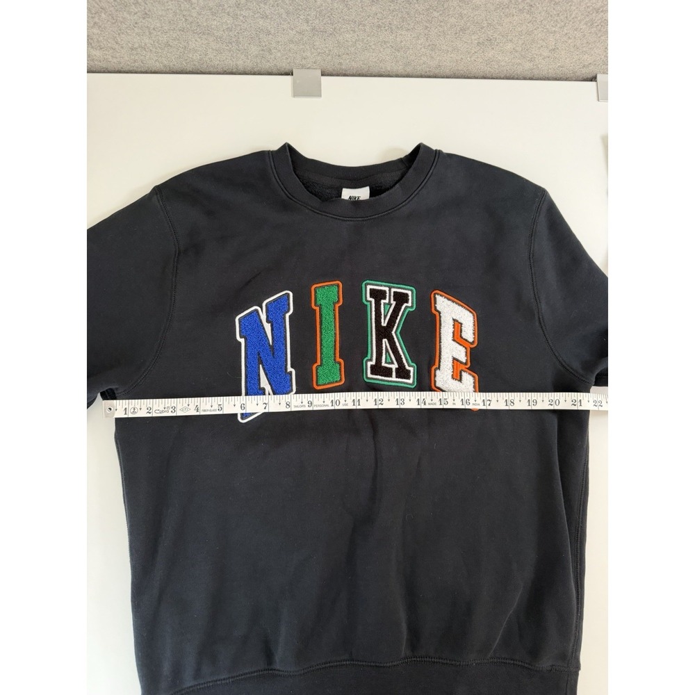 Nike Embroidered Logo Black Fleece Crewneck Pullover Men's Sweatshirt M Spellout - Picture 3 of 14